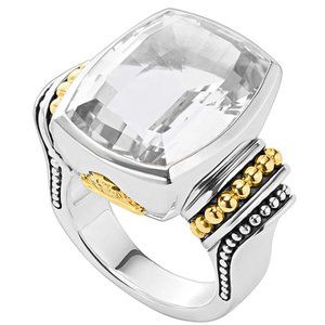 Sterling Silver 18K Yellow Gold White Topaz Ring Size 7